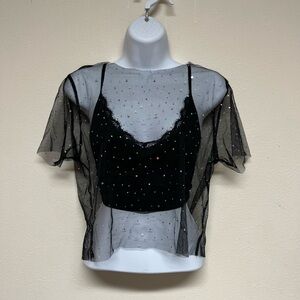 BEAR DANCE Black see-through shirt with glitter Size-S